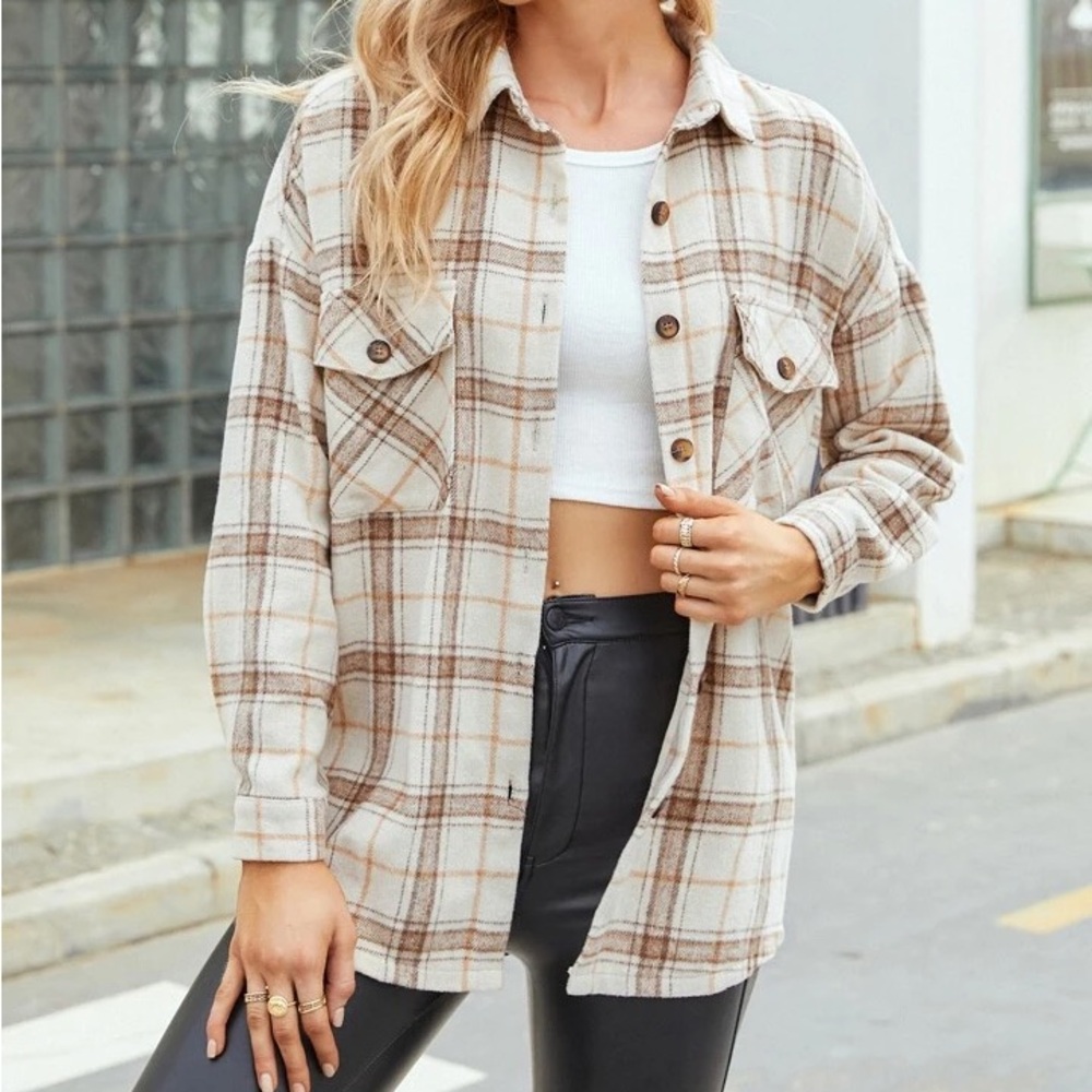SHEIN plaid beige flannel
